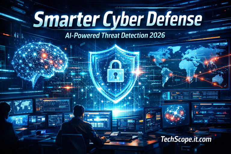 AI-Powered Threat Detection 2026 showing AI-driven cybersecurity systems detecting and preventing cyberattacks in real time