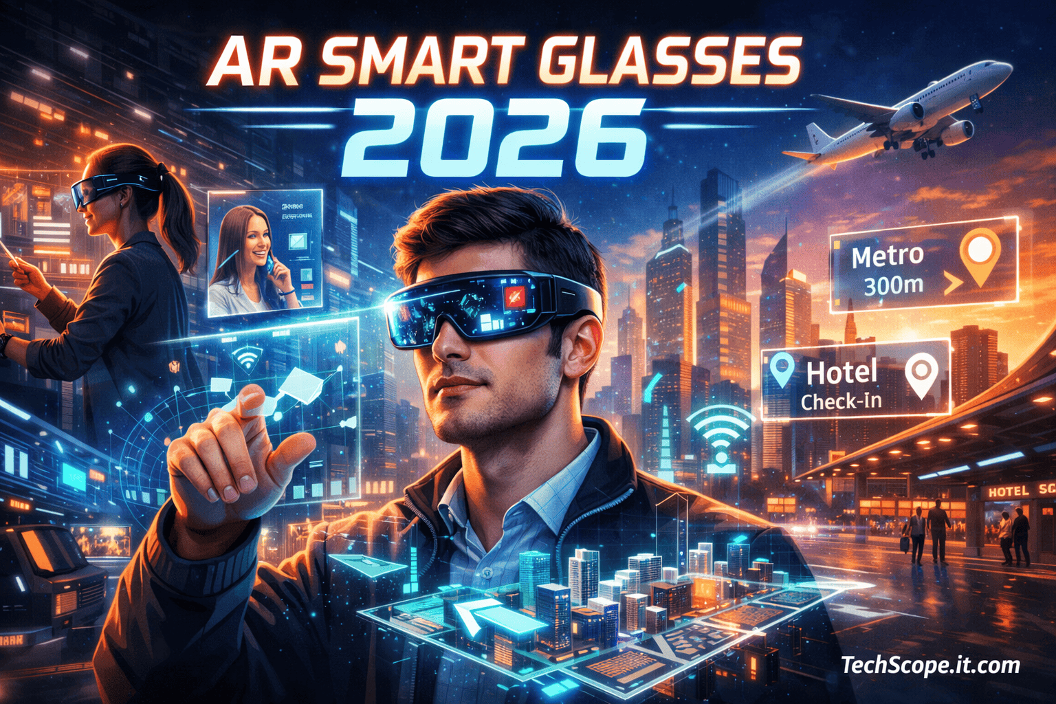 AR Smart Glasses 2026 enhancing work, travel, and everyday tasks with holographic interfaces